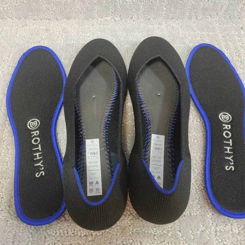 ROTHY’S Women's Size 8.5, 10.5 Black Solid Classic Round Toe Slip On Flat - Picture 7 of 12